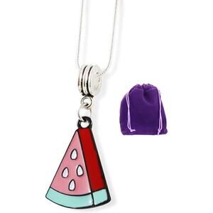 Watermelon Necklace - Food Charm Enamel Snake Chain Pendant